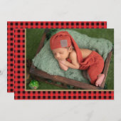 Rustic Country Red Check Adventure Begins Baby 案内状 (正面/裏面)