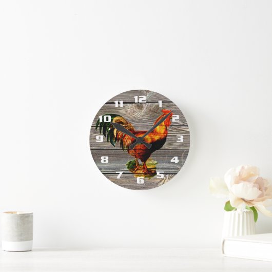 Rustic Country Rooster Kitchen ラウンド壁時計 (ホーム)