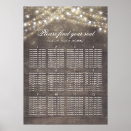 Rustic Country String Lights Wedding Seating Chart ポスター