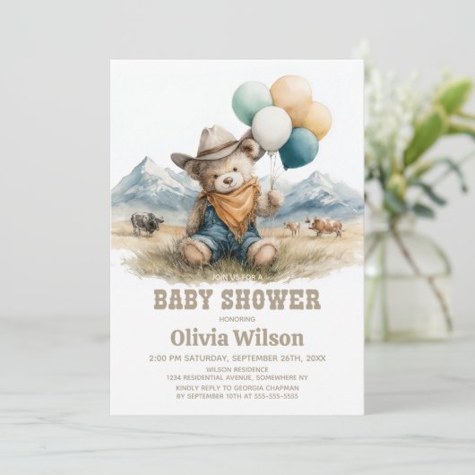 Rustic Country Teddy Bear Baby Shower Invitation 招待状 (スタンド正面)