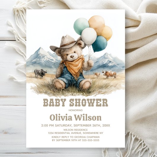Rustic Country Teddy Bear Baby Shower Invitation 招待状