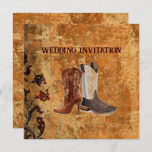 Rustic Country Wedding Invitation with Cowboy Boot 招待状 (正面/裏面)