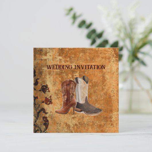 Rustic Country Wedding Invitation with Cowboy Boot 招待状 (スタンド正面)