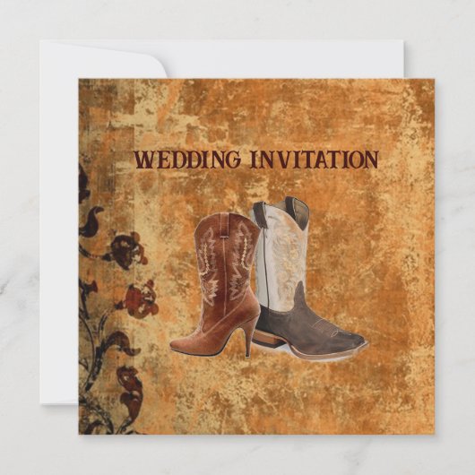 Rustic Country Wedding Invitation with Cowboy Boot 招待状 (正面)
