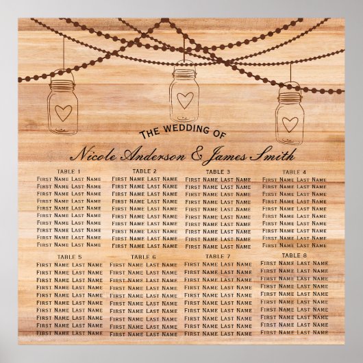 Rustic Country Wood & Mason Jars Wedding Seating ポスター (正面)