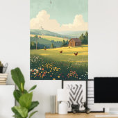 Rustic Countryside Cabin with Wildflowers  ポスター (ホームオフィス)