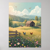 Rustic Countryside Cabin with Wildflowers ポスター (正面)