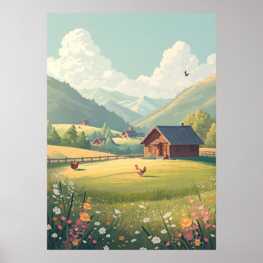 Rustic Countryside Cabin with Wildflowers  ポスター (正面)