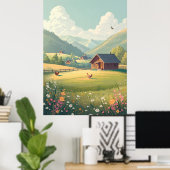 Rustic Countryside Cabin with Wildflowers  ポスター (ホームオフィス)