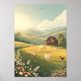 Rustic Countryside Cabin with Wildflowers  ポスター