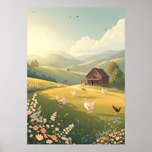 Rustic Countryside Cabin with Wildflowers ポスター (正面)
