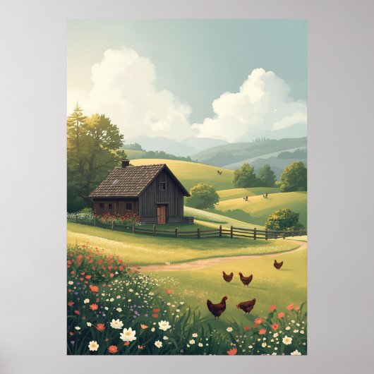 Rustic Countryside Cabin with Wildflowers ポスター (正面)
