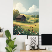 Rustic Countryside Cabin with Wildflowers ポスター (ホームオフィス)