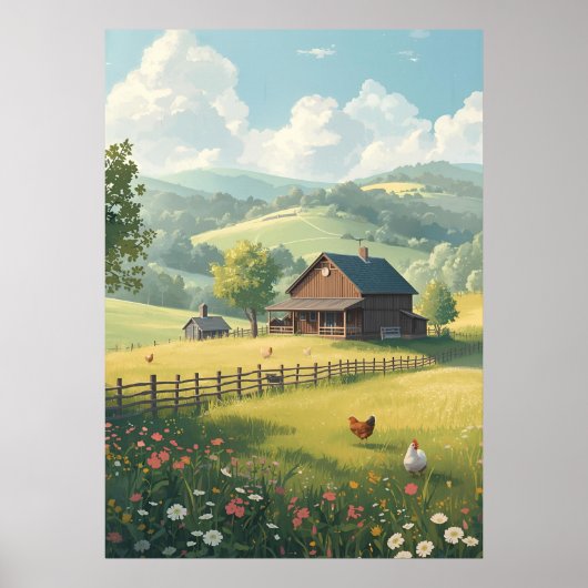 Rustic Countryside Cabin with Wildflowers ポスター (正面)