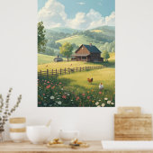 Rustic Countryside Cabin with Wildflowers ポスター (キッチン)