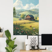Rustic Countryside Cabin with Wildflowers ポスター (ホームオフィス)