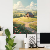 Rustic Countryside Cabin with Wildflowers ポスター (ホームオフィス)