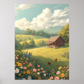 Rustic Countryside Cabin with Wildflowers ポスター (正面)