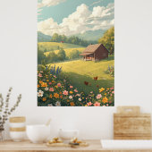 Rustic Countryside Cabin with Wildflowers ポスター (キッチン)