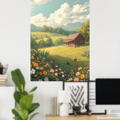Rustic Countryside Cabin with Wildflowers ポスター (ホームオフィス)