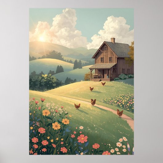 Rustic Countryside Cabin with Wildflowers  ポスター (正面)