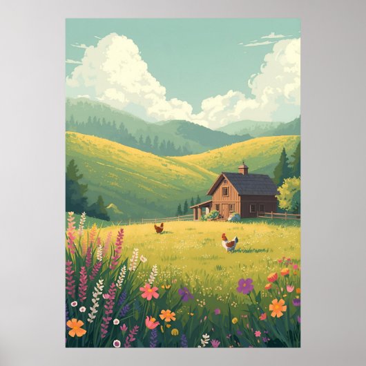 Rustic Countryside Cabin with Wildflowers  ポスター (正面)