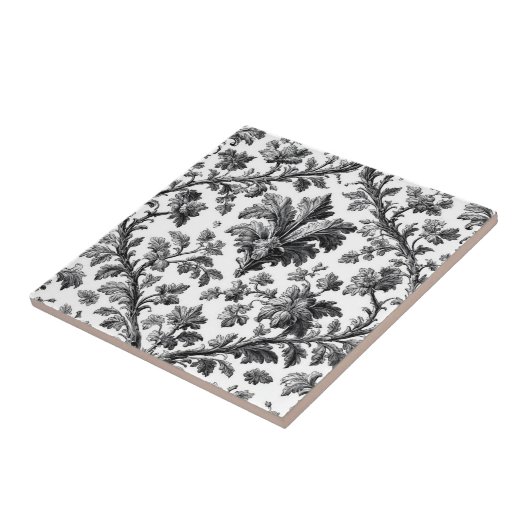 Rustic Countryside Floral Motif Monochrome Elegant タイル (側面)