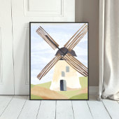 Rustic Countryside Windmill | Nature Watercolor ポスター