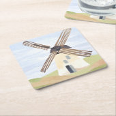 Rustic Countryside Windmill | Watercolor Painted スクエアペーパーコースター (アングル)