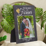 Rustic Couple Wedding Photo Gold Heart  Chalkboard フォトプラーク<br><div class="desc">Rustic couple wedding photo frame in chalkboard personalized with name and date. The quote ‘we decided forever’ adds a romantic element to the photo plaque.</div>