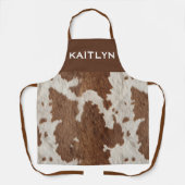 Rustic Cow Faux Fur Spots Brown White  エプロン (正面)