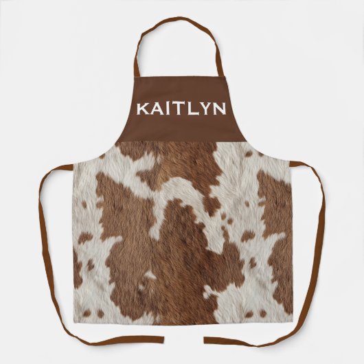 Rustic Cow Faux Fur Spots Brown White  エプロン (正面)