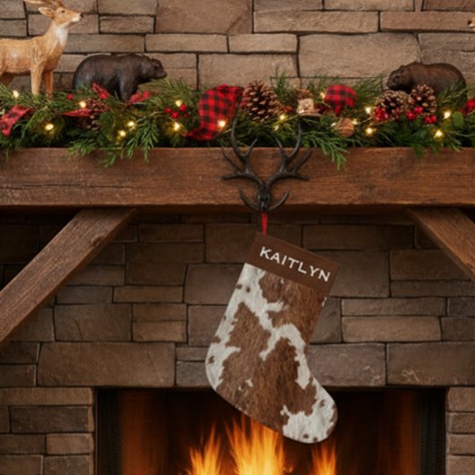 Rustic Cow Fur Spots Brown White スモールクリスマスストッキング