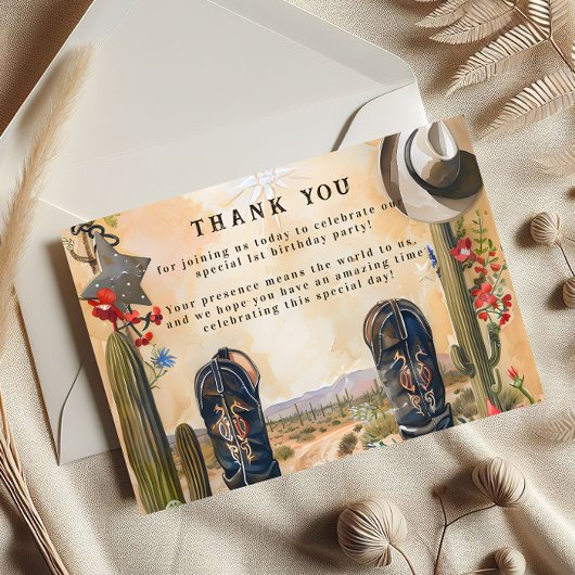 Rustic Cowboy 1st Rodeo Birthday サンキューカード