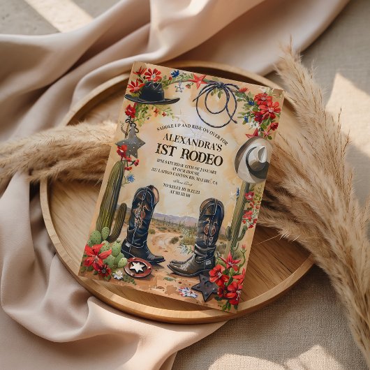 Rustic Cowboy 1st Rodeo Birthday 招待状