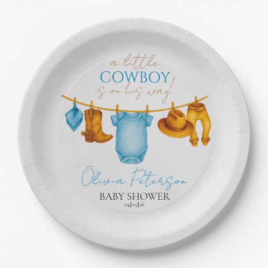 Rustic Cowboy Baby Shower Plates for Boys ペーパープレート (正面)