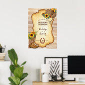 Rustic cowboy boots and hat sunflowers watercolor ポスター (ホームオフィス)
