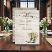 Rustic Cowboy Boots on Wood Wedding Invitation 招待状