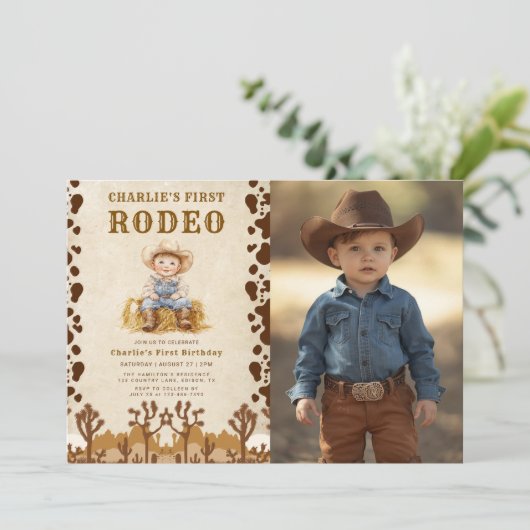 Rustic Cowboy First Rodeo 1st Birthday Photo 招待状 (スタンド正面)