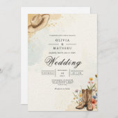 Rustic Cowboy Hat Bloom Wedding 招待状 (正面/裏面)