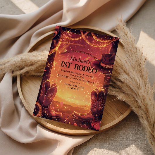 Rustic Cowboy Rodeo 1st Birthday 招待状