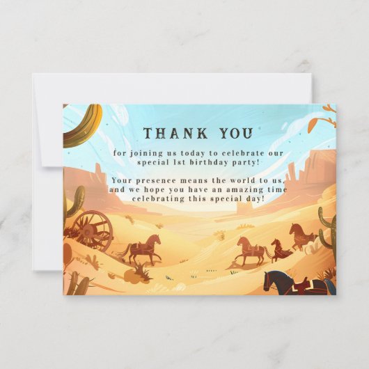 Rustic Cowboy Rodeo 1st Birthday Celebration サンキューカード (正面)