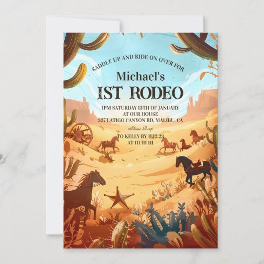 Rustic Cowboy Rodeo 1st Birthday Celebration 招待状 (正面)