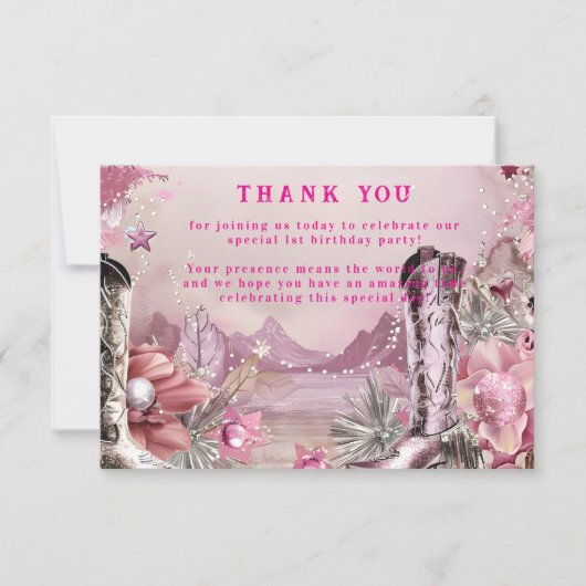 Rustic Cowboy Rodeo 1st Birthday Design サンキューカード (正面)