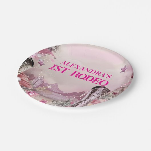 Rustic Cowboy Rodeo 1st Birthday Design ペーパープレート (アングル)