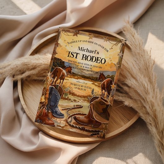 Rustic Cowboy Rodeo 1st Birthday Theme 招待状