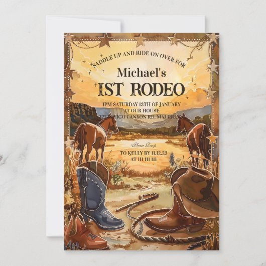 Rustic Cowboy Rodeo 1st Birthday Theme 招待状 (正面)