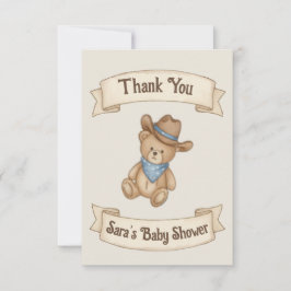 Rustic Cowboy Watercolor Boy Baby Shower サンキューカード
