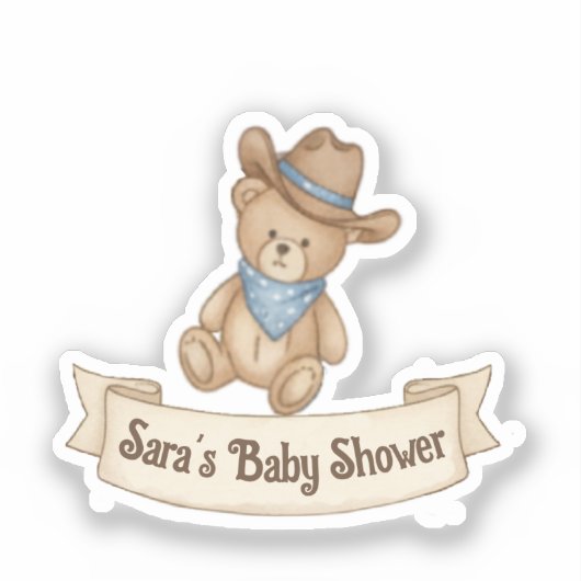Rustic Cowboy Watercolor Boy Baby Shower シール (正面)