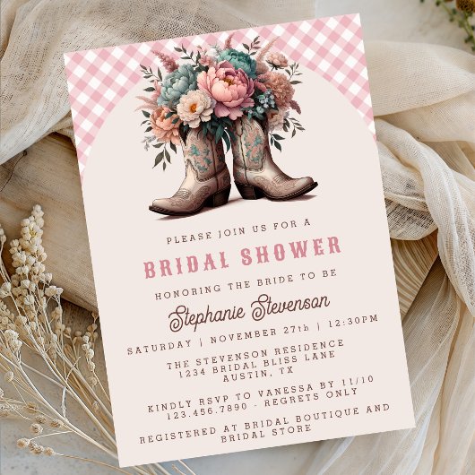 Rustic Cowgirl Boots Bridal Shower Invitation 招待状